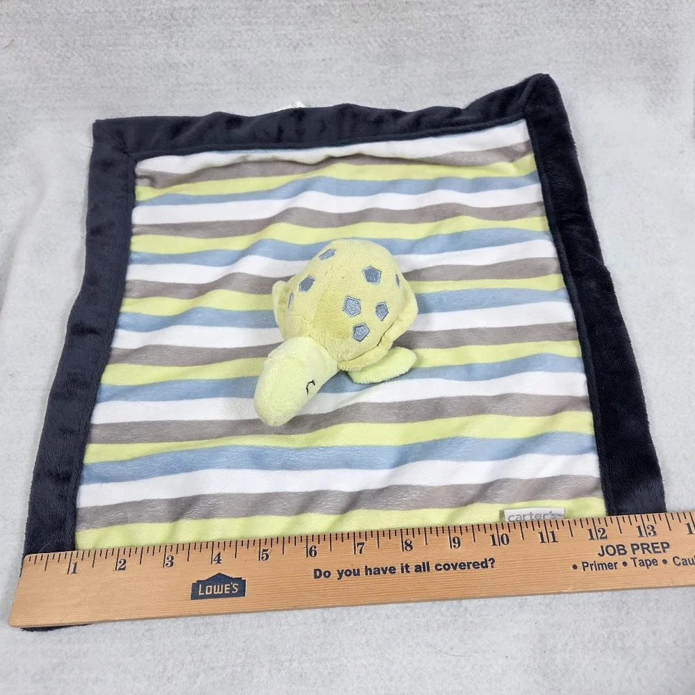 Carters Striped Turtle Baby Lovey Security Blanket Green Blue Gray